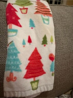 Storehouse Holiday Christmas Tree - Red & Teal Tree Print Hand Towel